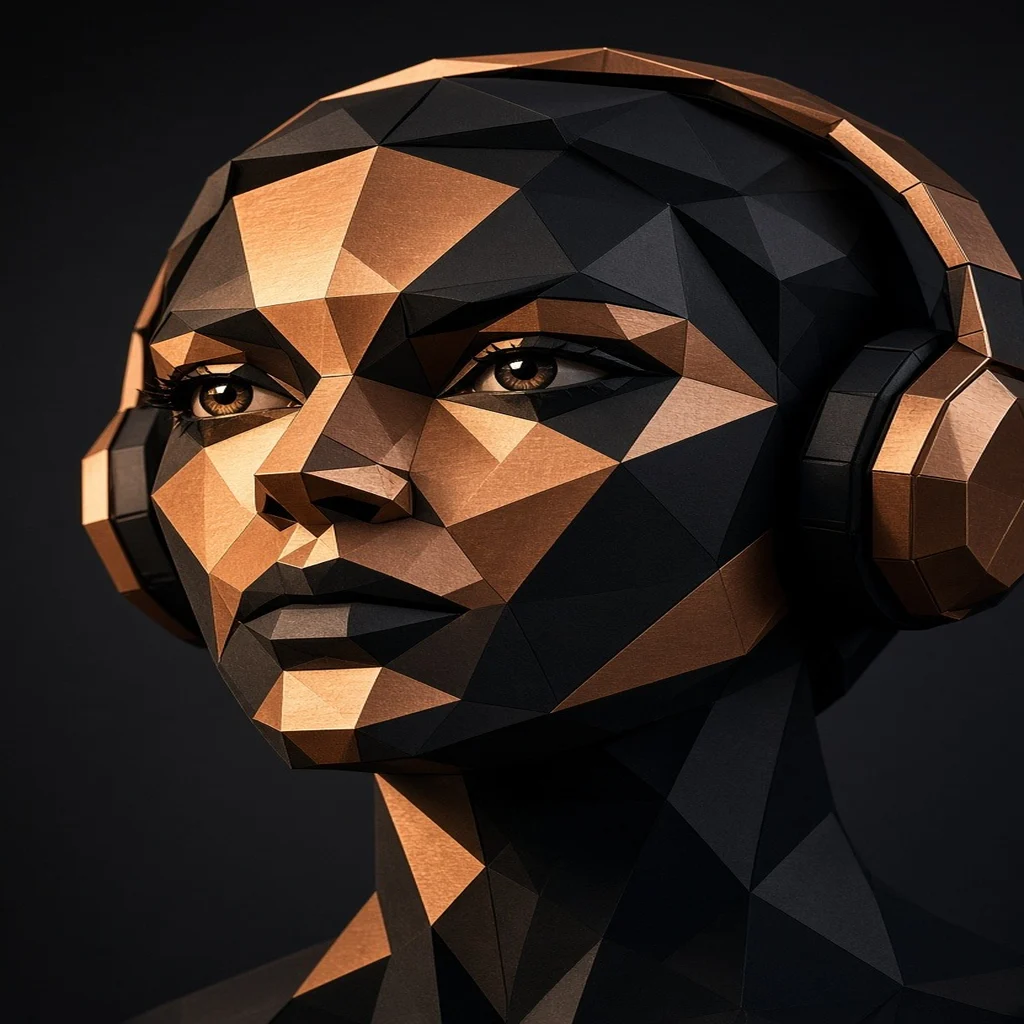 p18_r09 — Faceted Copper & Obsidian Paper Bust