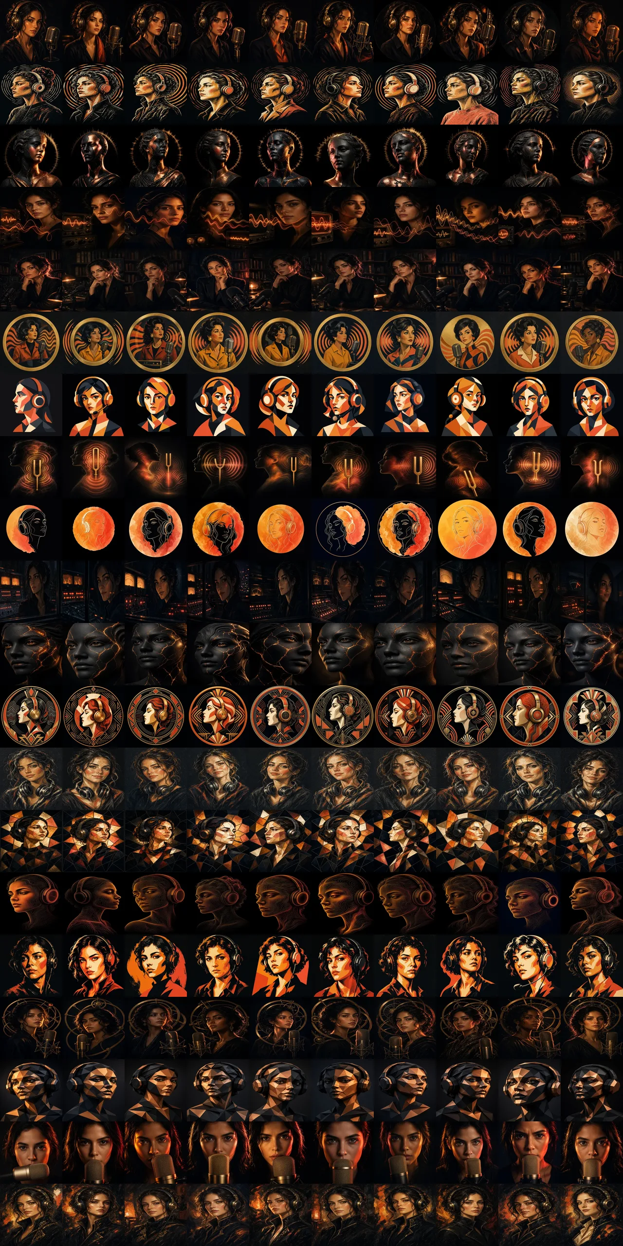 20 prompts by 10 renders master contact sheet of 200 Eve portraits
